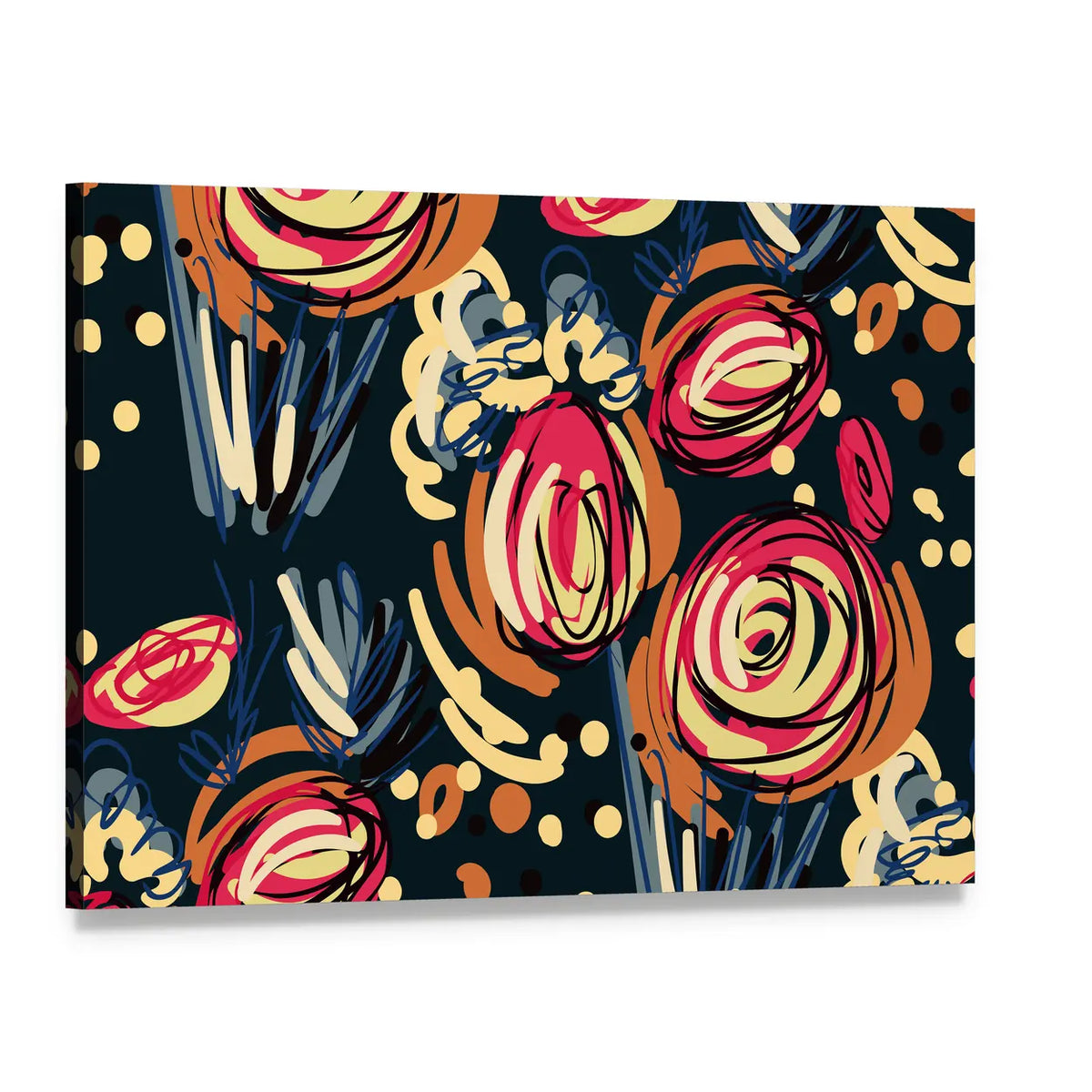 Abstract Colorful Doodle Rose Canvas Wall Art, single panel gallery wrapped canvas, angled product view