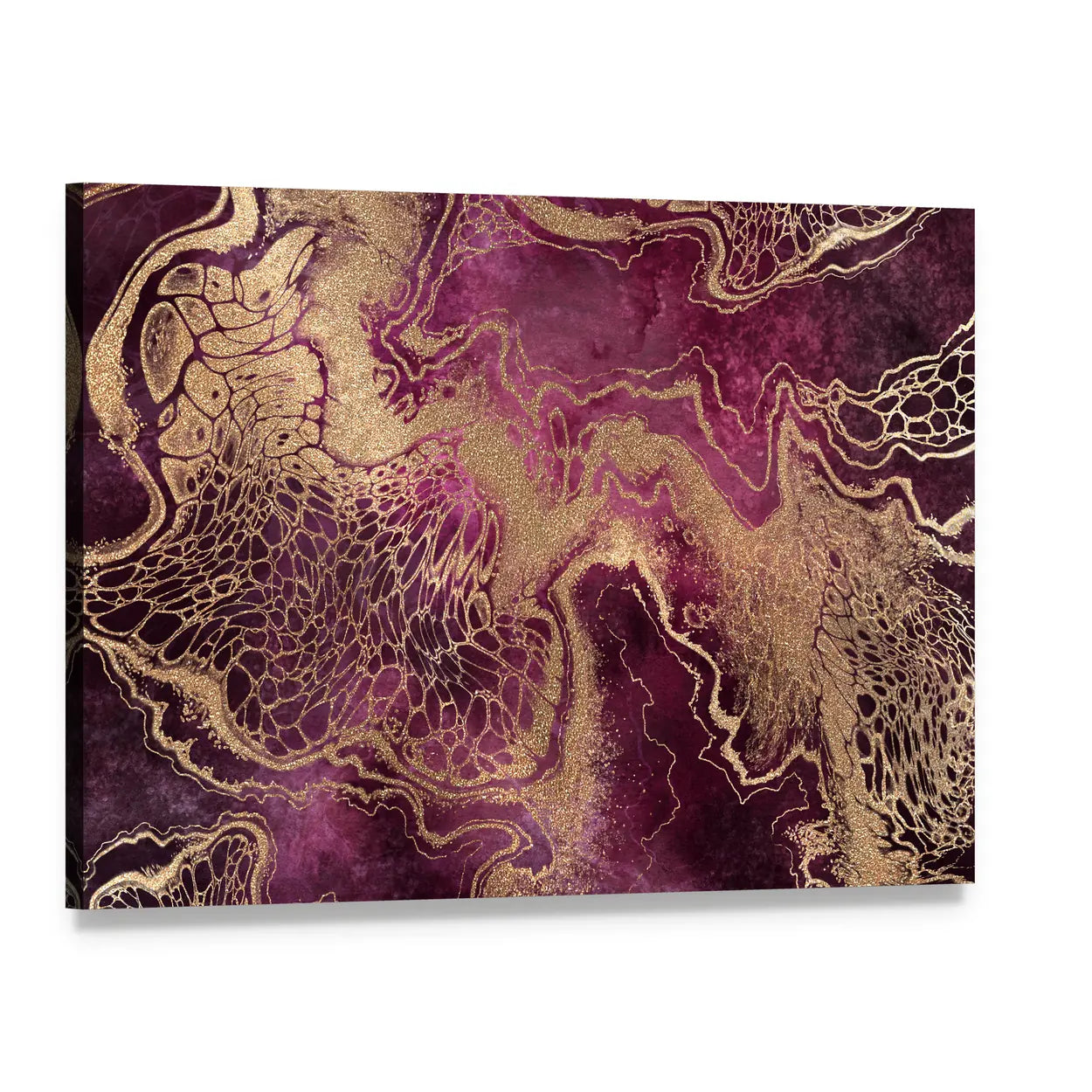 Gold Veined Marble Abstract Canvas Wall Art, single panel gallery wrapped canvas, angled product view