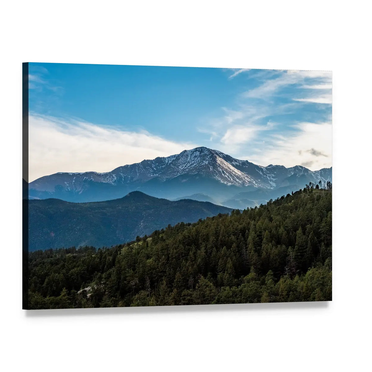 Pikes Peak Mountain Range Canvas Wall Art, single panel gallery wrapped canvas, angled product view