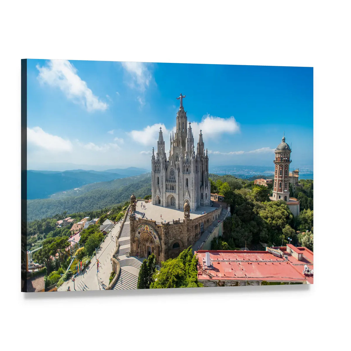 Tibidabo Church on the Mountain Canvas Wall Art, single panel gallery wrapped canvas, angled product view
