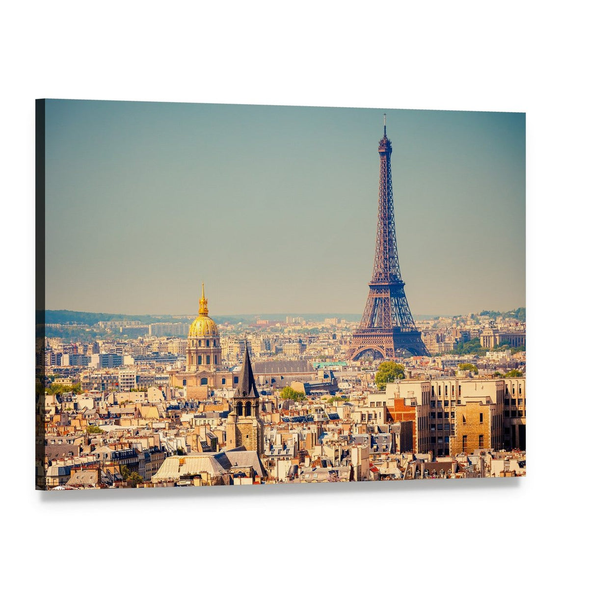 Eiffel Tower with Paris Skyline Canvas Wall Art, single panel gallery wrapped canvas, angled product view