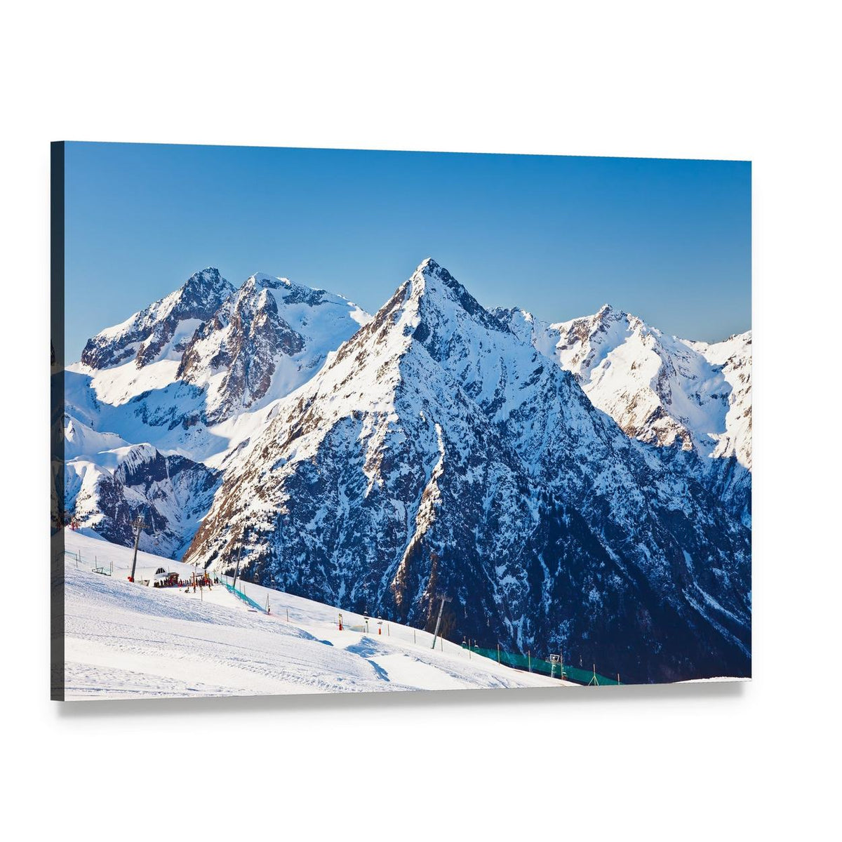 Ski Resort and French Alps Canvas Wall Art, single panel gallery wrapped canvas, angled product view