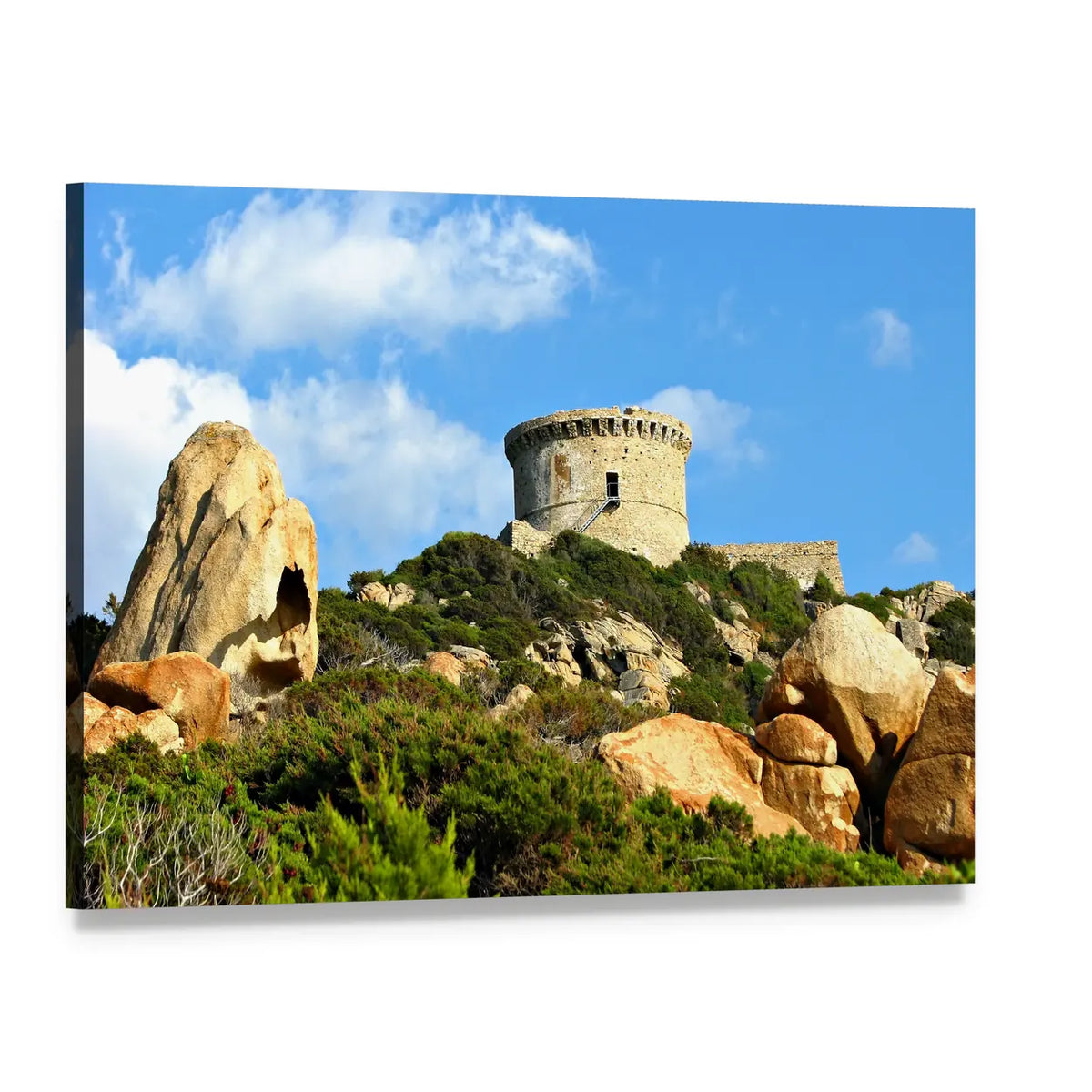 Genoese Tower in Corsica Canvas Wall Art, single panel gallery wrapped canvas, angled product view