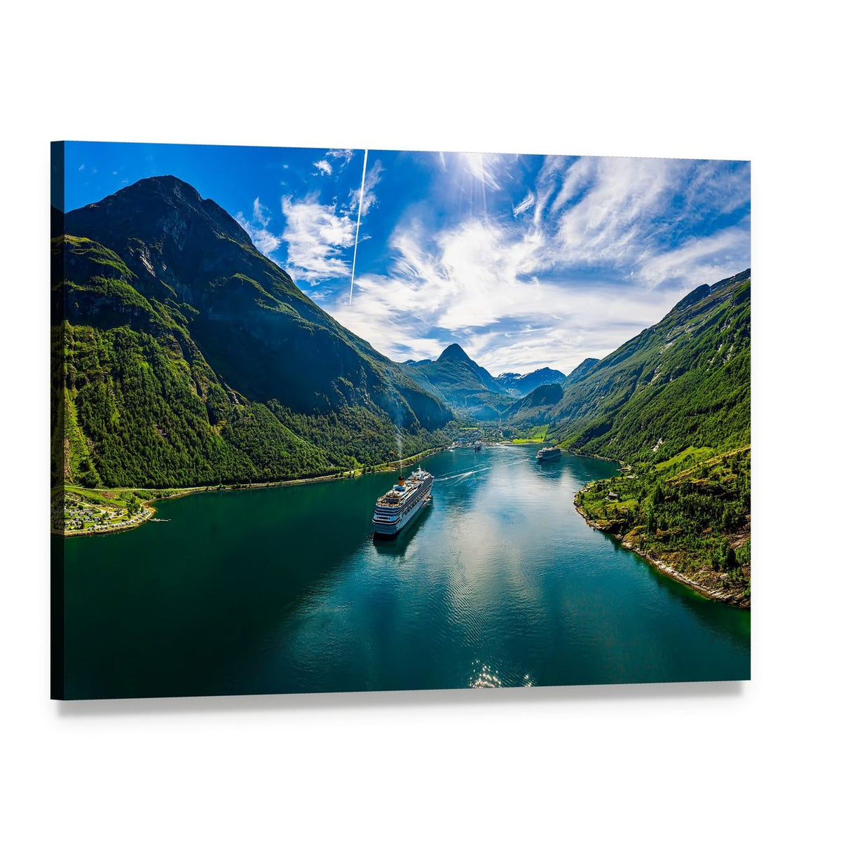Geiranger Fjord Norway Cruise Ship View Canvas Wall Art, single panel gallery wrapped canvas, angled product view