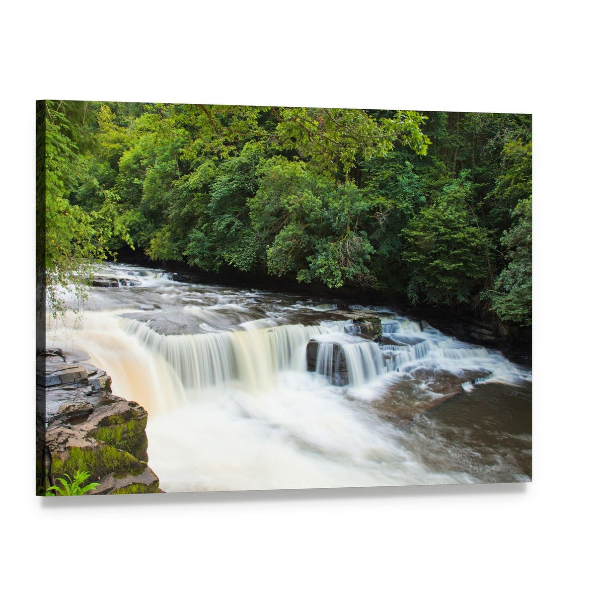 Dundaff Linn Waterfall Canvas Wall Art, single panel gallery wrapped canvas, angled product view