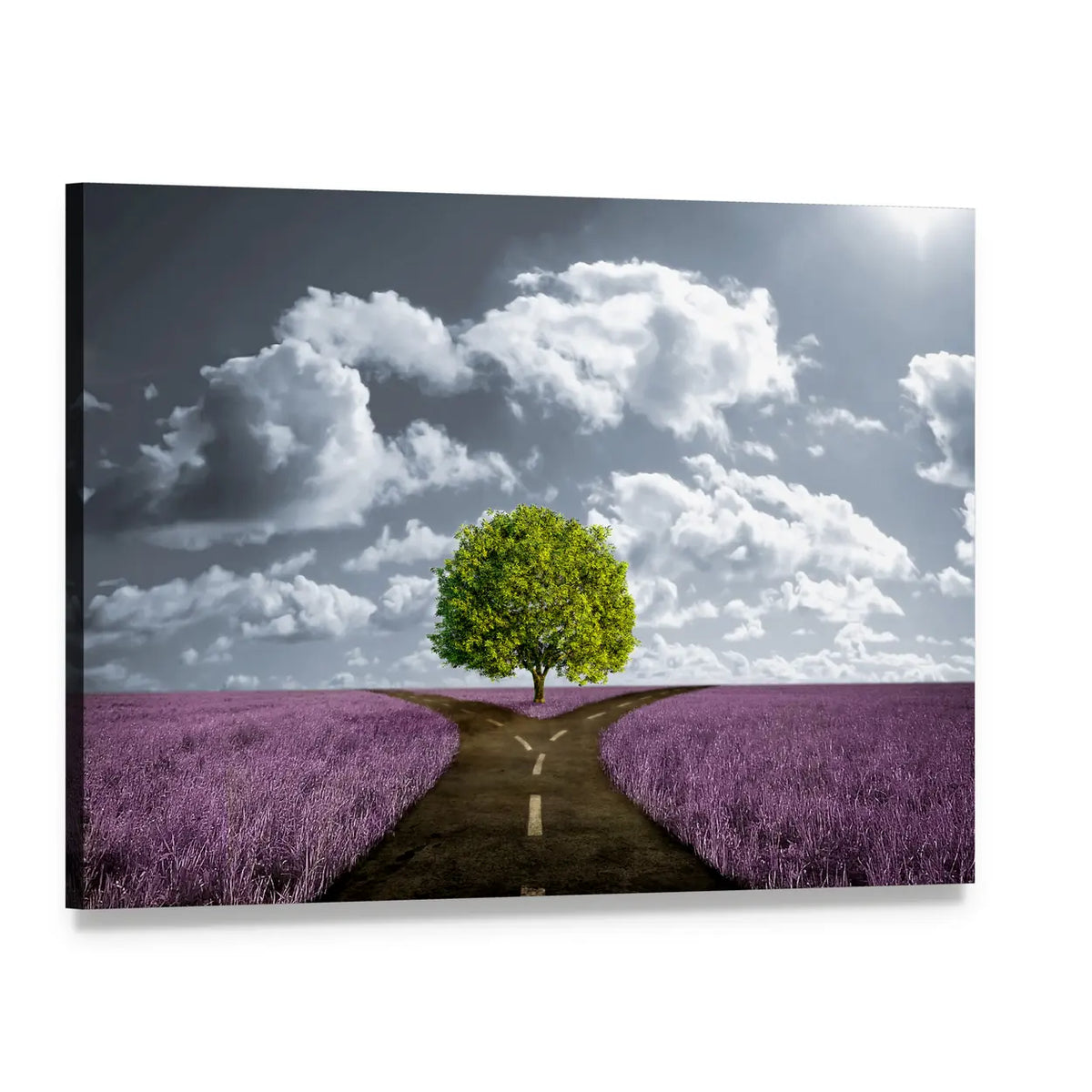 Crossroad in Lavender Meadow Canvas Wall Art, single panel gallery wrapped canvas, angled product view