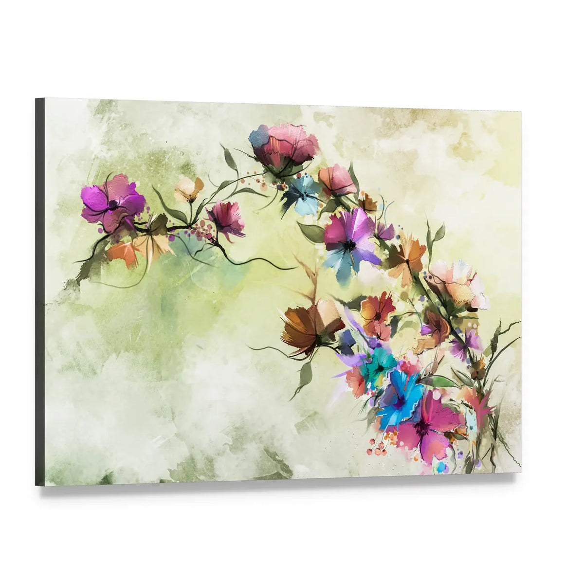 Colorful Abstract Floral Oil Painting Canvas Wall Art, single panel gallery wrapped canvas, angled product view