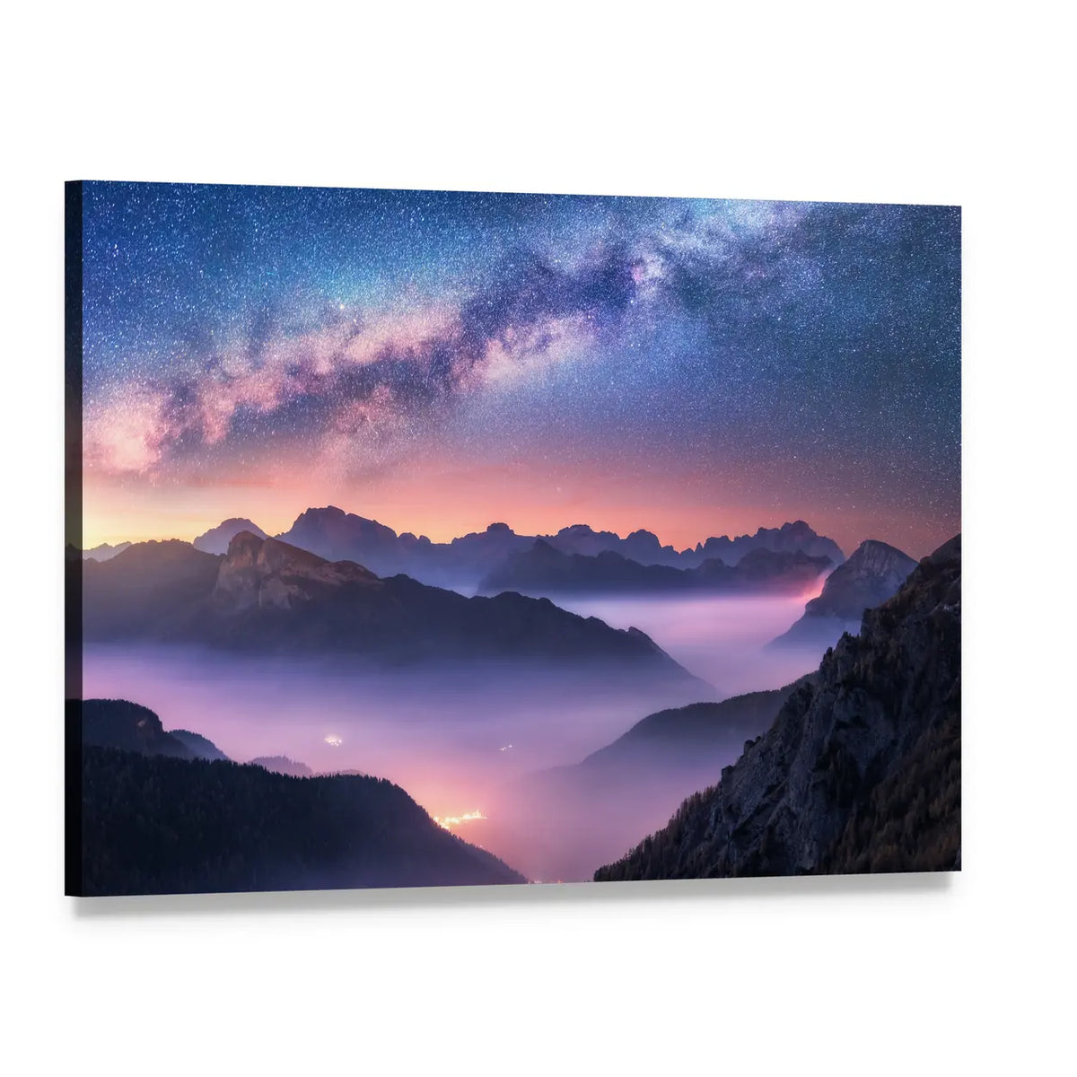 Milky Way Over Passo Giau, Dolomites Canvas Wall Art, single panel gallery wrapped canvas, angled product view