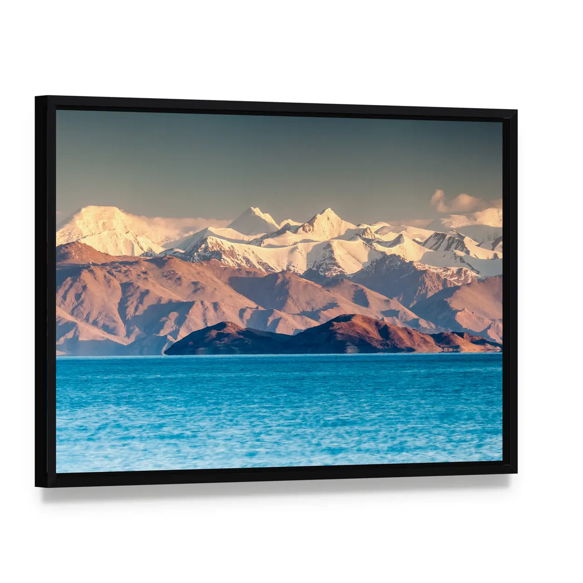 Scenic Karakul Lake In Pamir In Tajikistan Canvas Wall Art, framed canvas in a black floater frame, angled product view