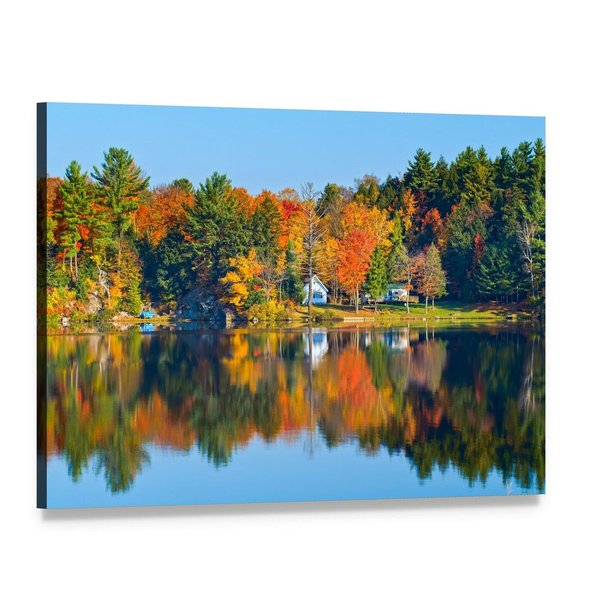 Trees Reflecting in a Calm Lake Canvas Wall Art, single panel gallery wrapped canvas, angled product view