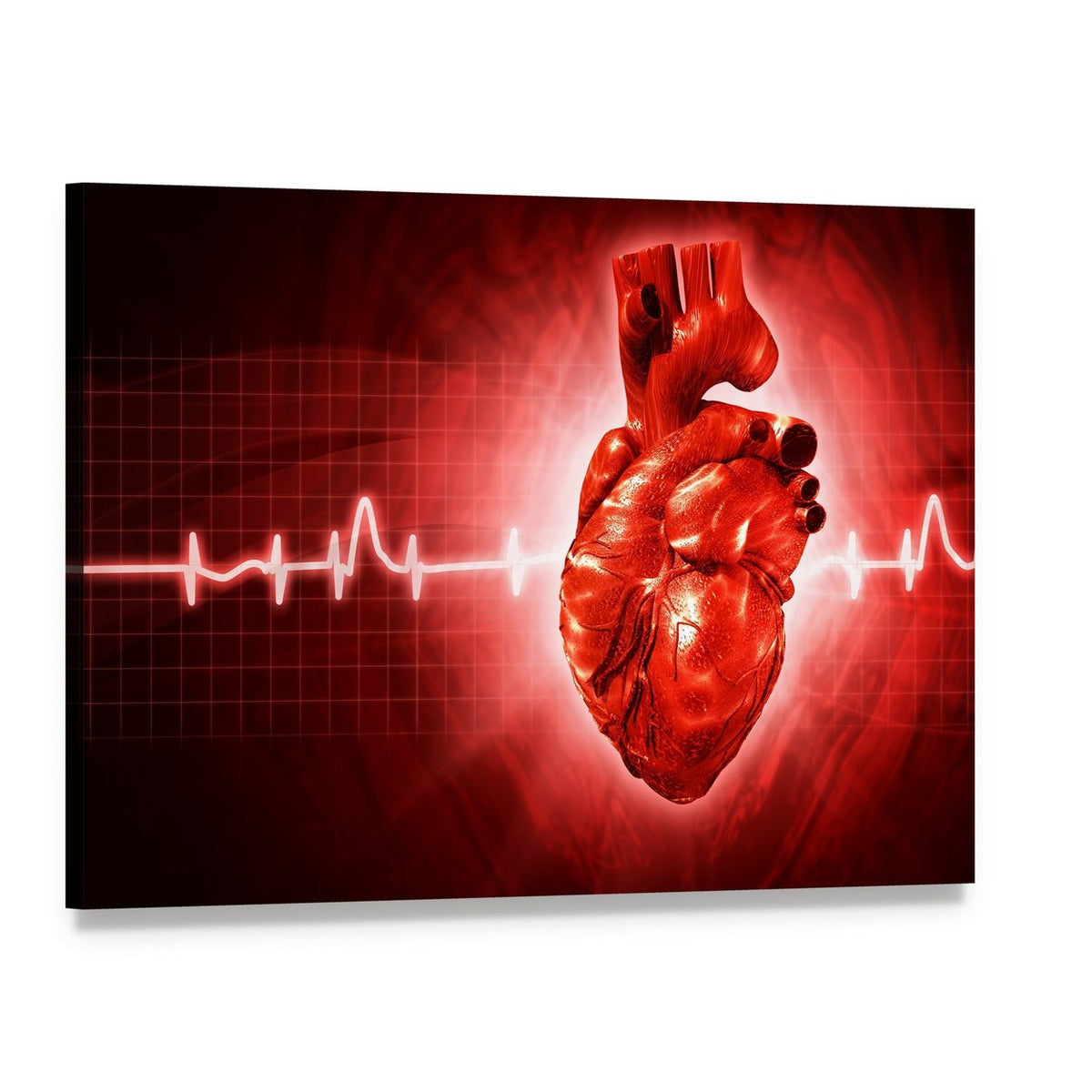 Human Heart Ecg Canvas Wall Art, single panel gallery wrapped canvas, angled product view