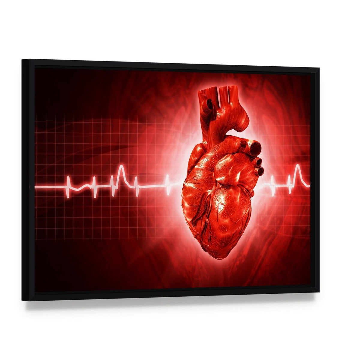 Human Heart Ecg Canvas Wall Art, framed canvas in a black floater frame, angled product view