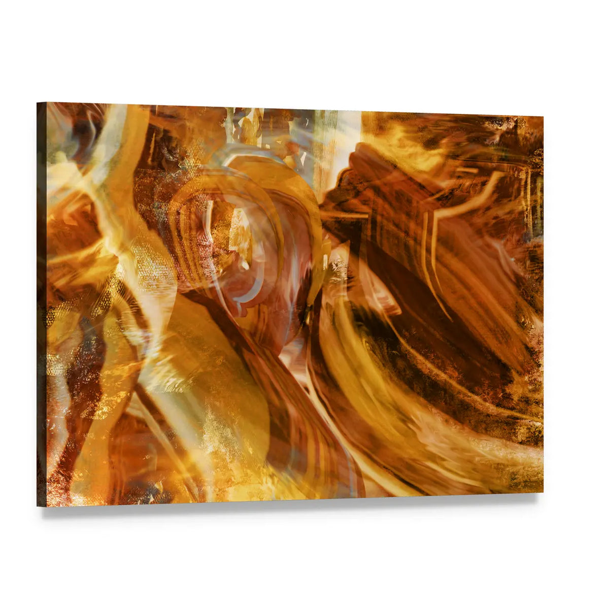 Amber and Gold Abstract with Layered Textures Canvas Wall Art, single panel gallery wrapped canvas, angled product view
