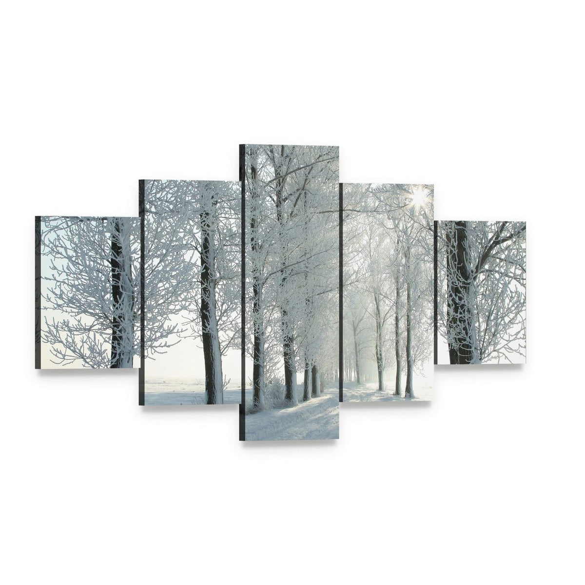 Country Road in Winter Canvas Wall Art, 5 panel 5 Star layout gallery wrapped canvas set, angled product view