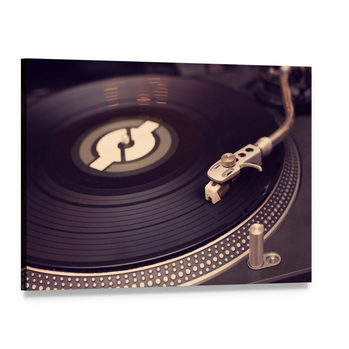 Vintage Vinyl Turntable Close-up Canvas Wall Art, single panel gallery wrapped canvas, angled product view