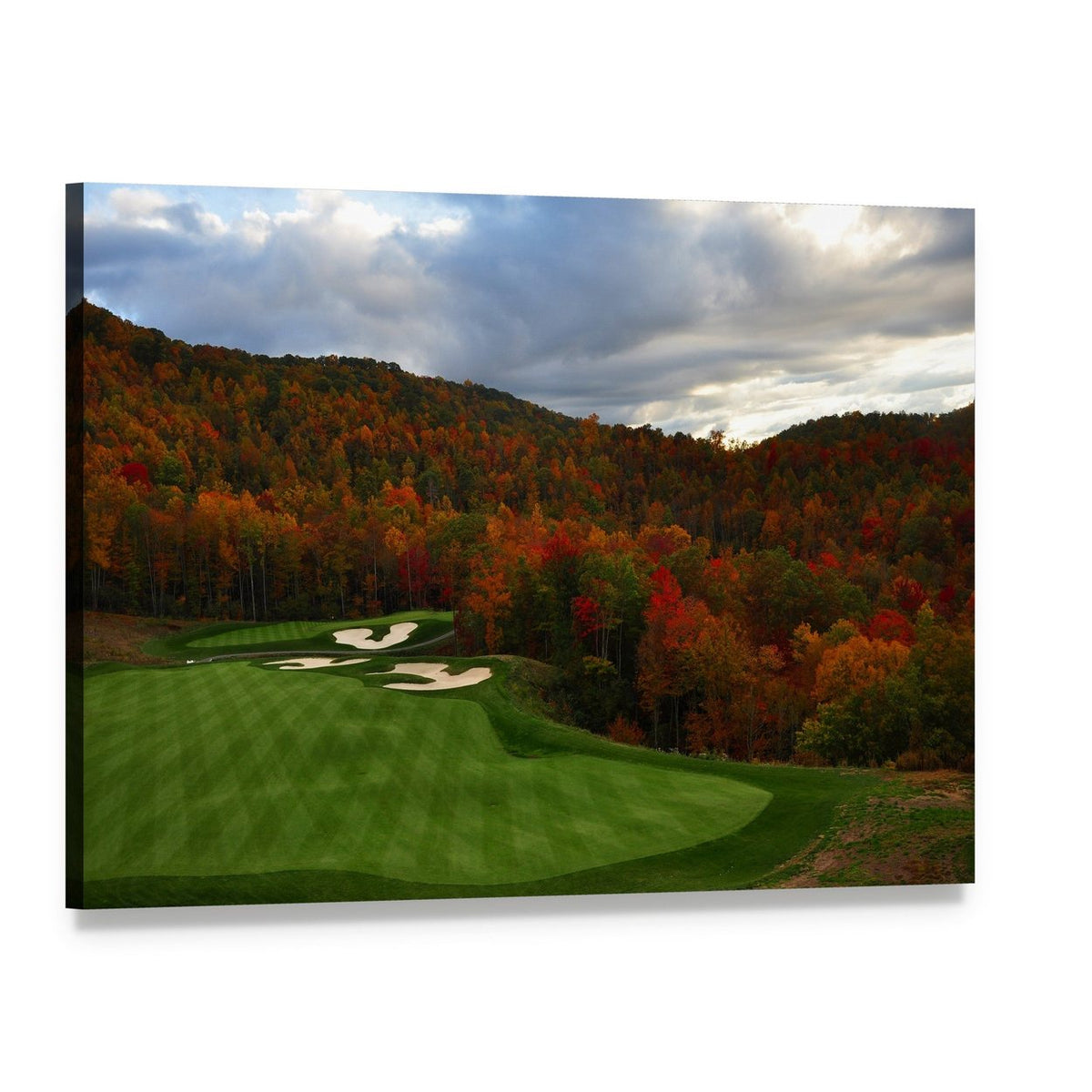 Golf Course in Mountains Canvas Wall Art, single panel gallery wrapped canvas, angled product view