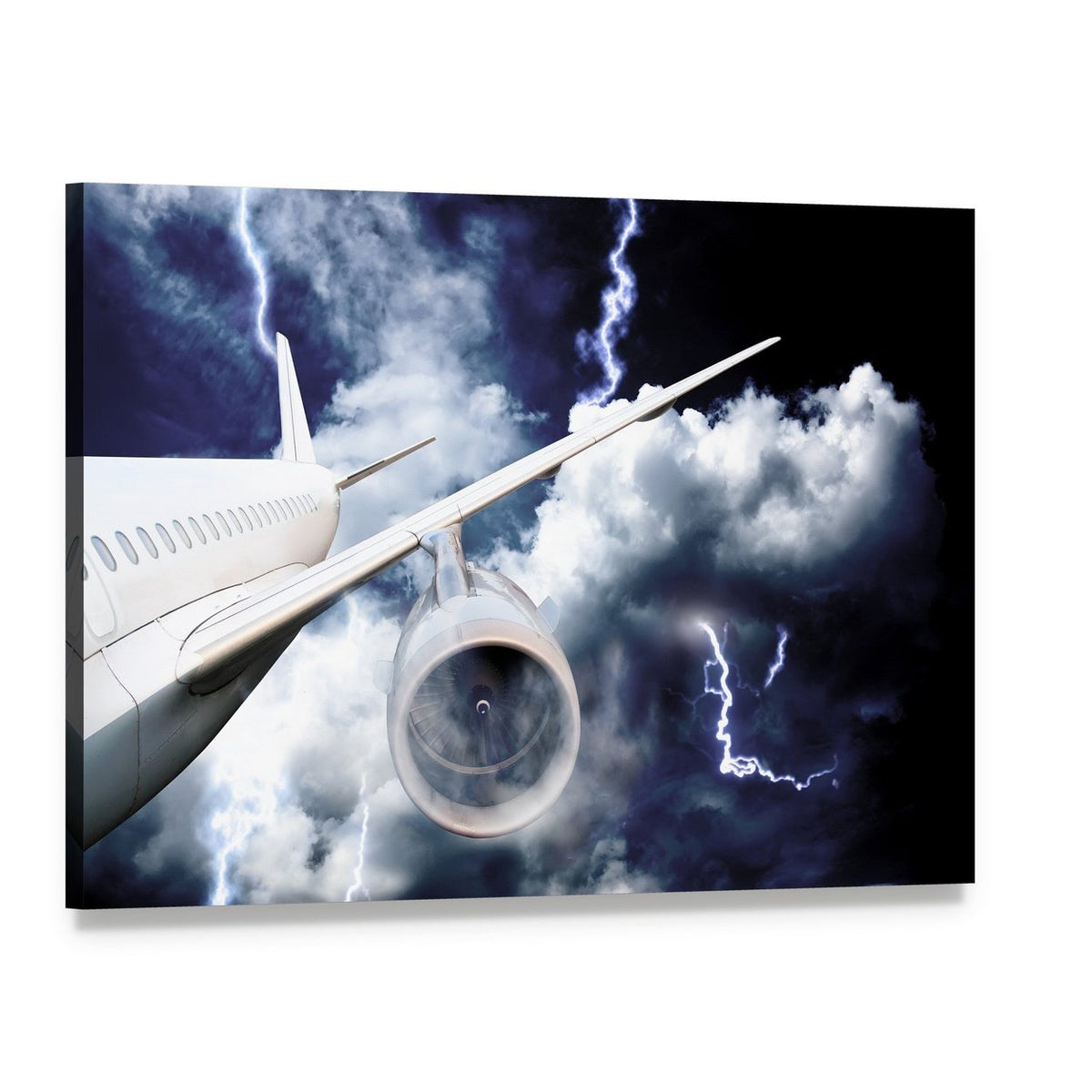 Airplane in Thunderstorm Canvas Wall Art, single panel gallery wrapped canvas, angled product view