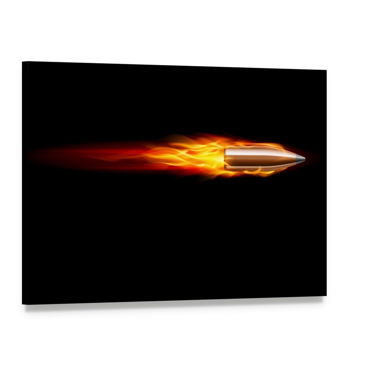 Moving Red Fiery Bullet Canvas Wall Art, single panel gallery wrapped canvas, angled product view