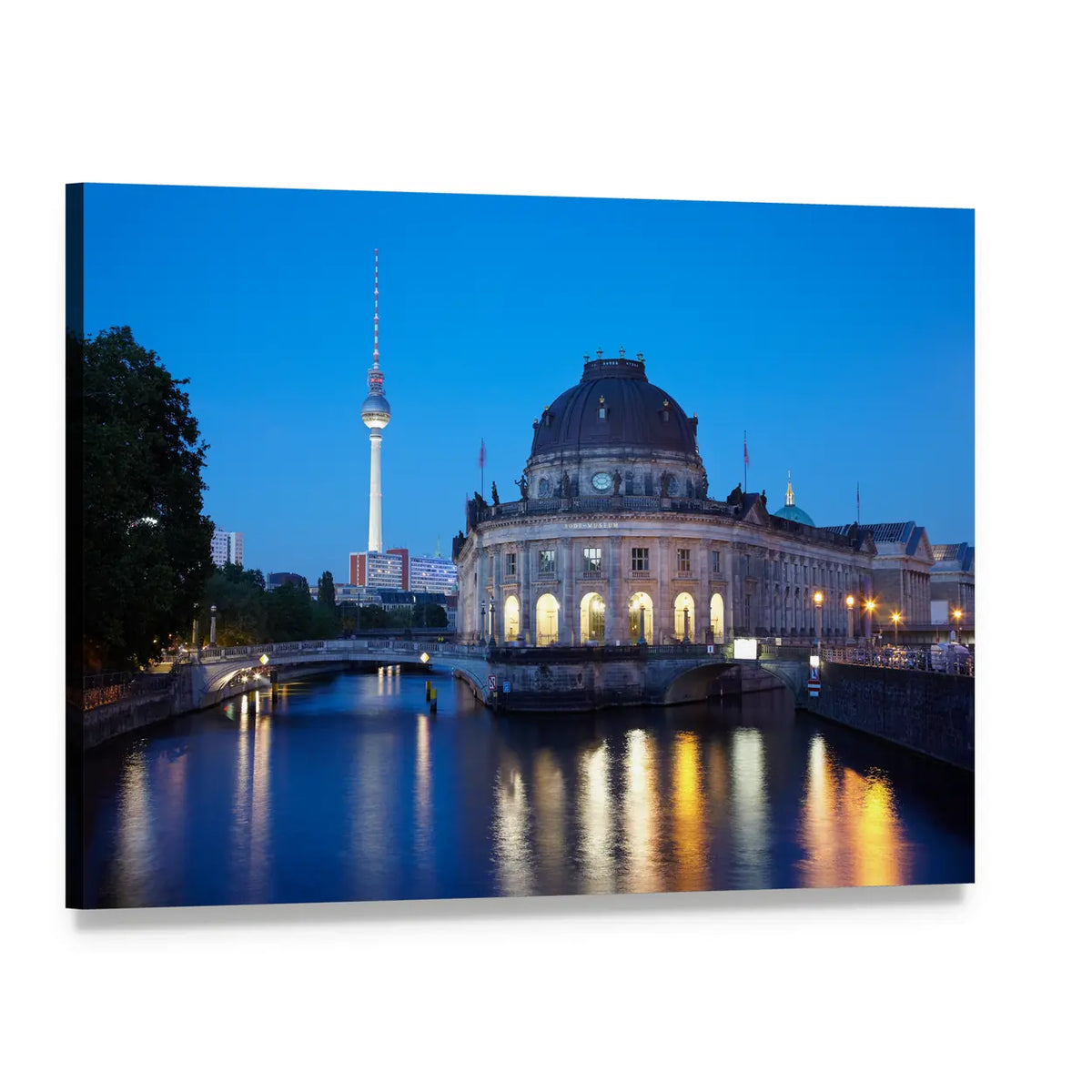 Berlin Tv Tower at Dusk Canvas Wall Art, single panel gallery wrapped canvas, angled product view