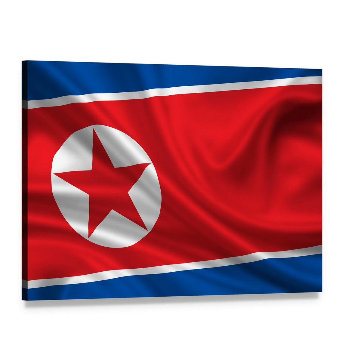 Waving North Korea Flag Canvas Wall Art, single panel gallery wrapped canvas, angled product view
