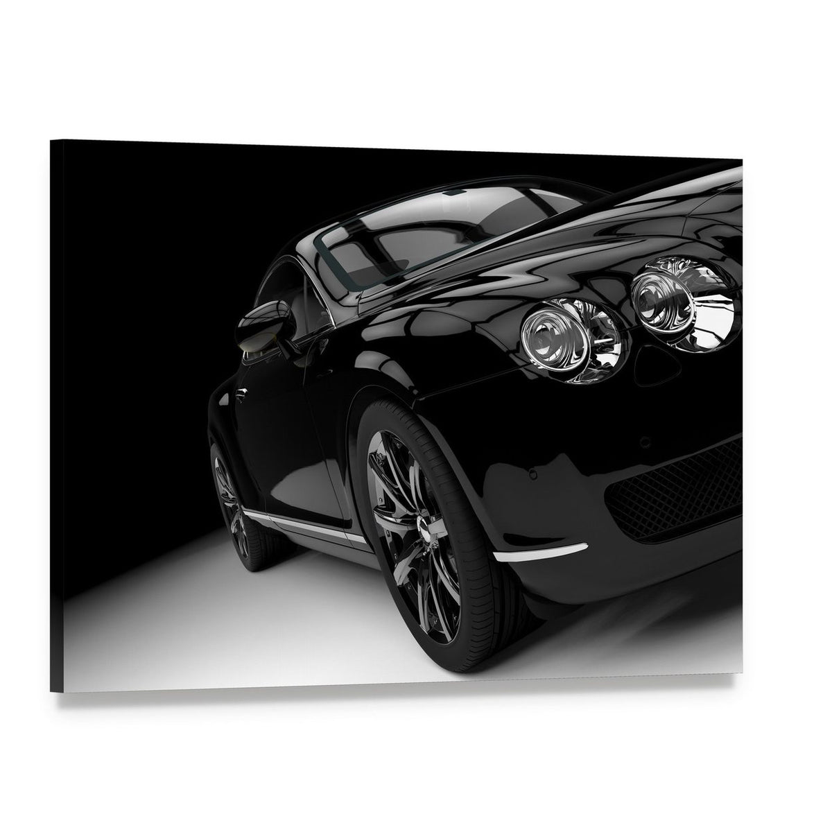 Luxury Black Car Canvas Wall Art, single panel gallery wrapped canvas, angled product view
