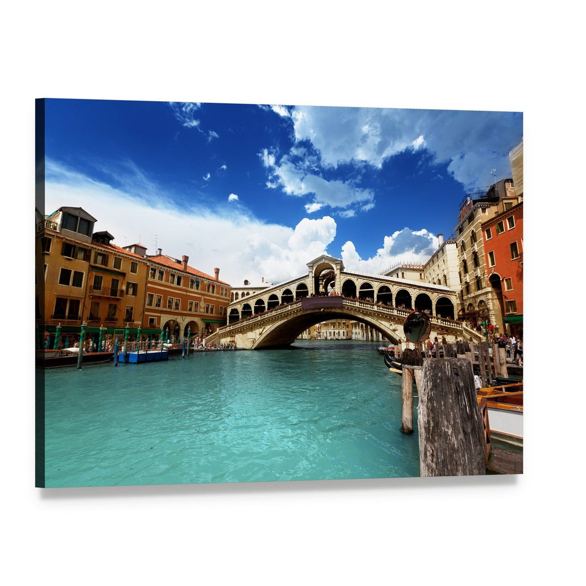 Rialto Bridge Over Grand Canal in Venice Canvas Wall Art, single panel gallery wrapped canvas, angled product view