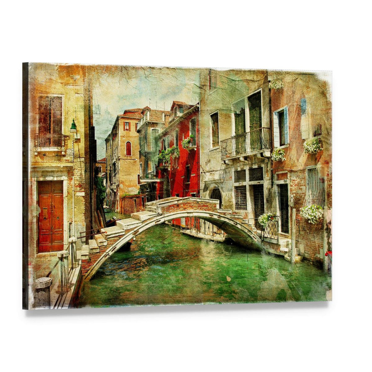 Picturesque Venice Canal with Vintage Style Canvas Wall Art, single panel gallery wrapped canvas, angled product view