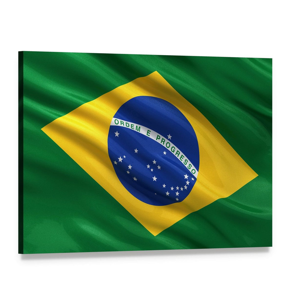 Waving Brazil Flag Canvas Wall Art, single panel gallery wrapped canvas, angled product view