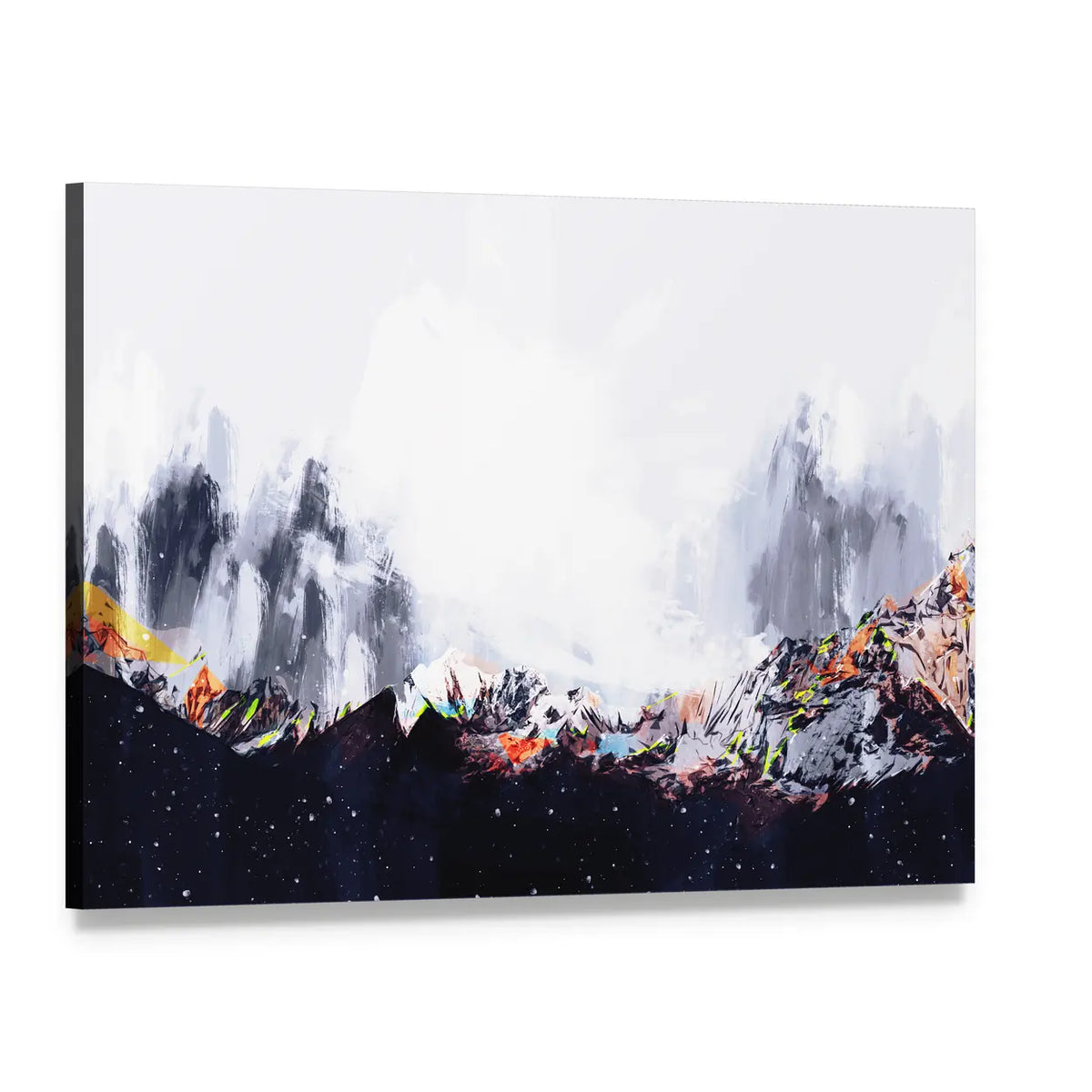 Abstract Snow-capped Mountain Range with Orange Ridges Canvas Wall Art, single panel gallery wrapped canvas, angled product view