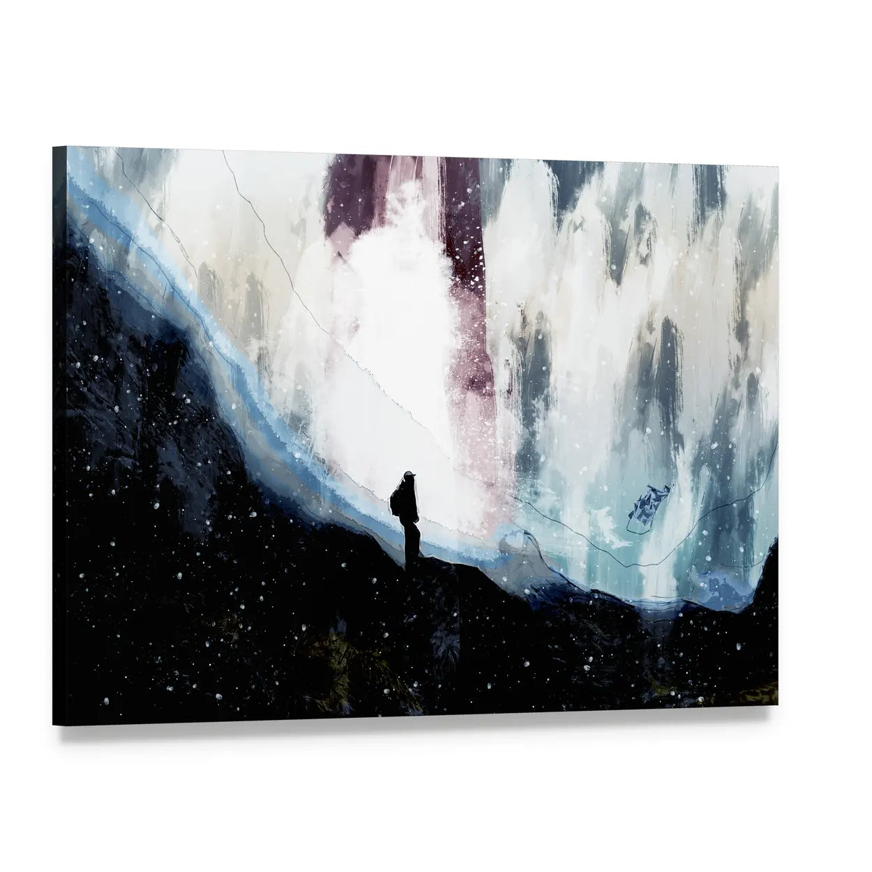 Lone Hiker Beneath Starlit Rift Canvas Wall Art, single panel gallery wrapped canvas, angled product view