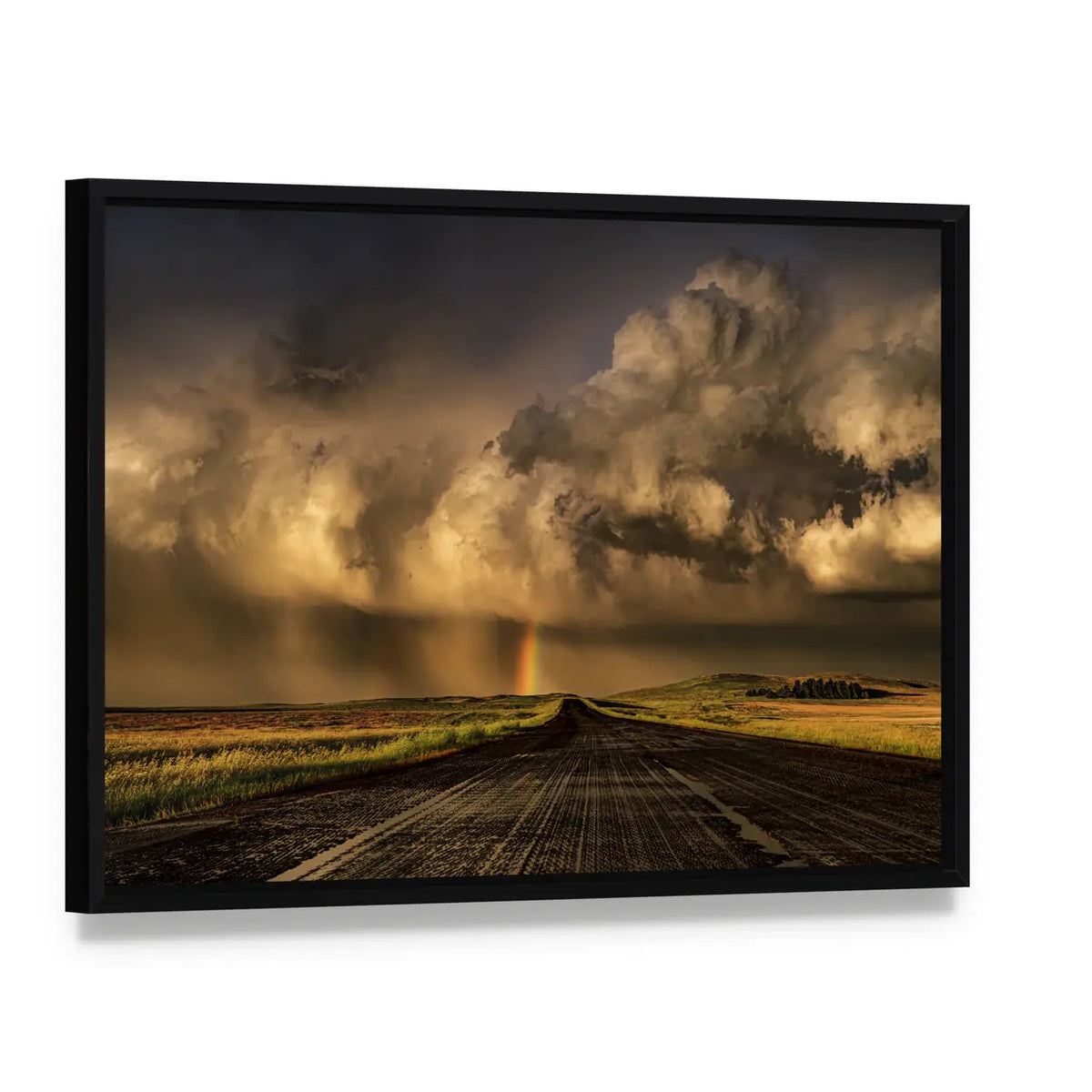 Travel Through South Dakota Border Near Lemmon Town Canvas Wall Art, framed canvas in a black floater frame, angled product view