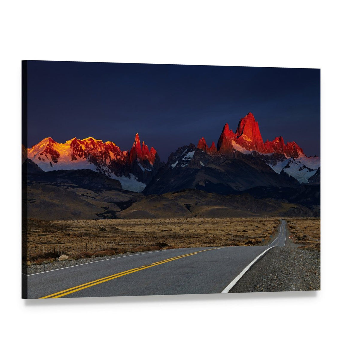 Mount Fitz Roy at Sunrise Canvas Wall Art, single panel gallery wrapped canvas, angled product view
