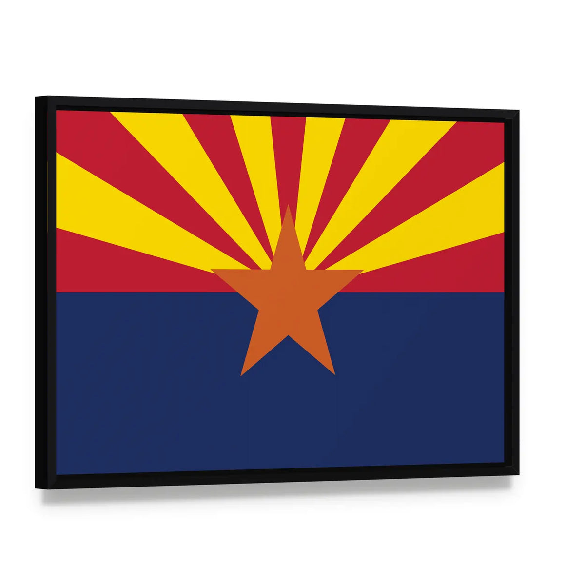Arizona State Flag Canvas Wall Art, framed canvas in a black floater frame, angled product view
