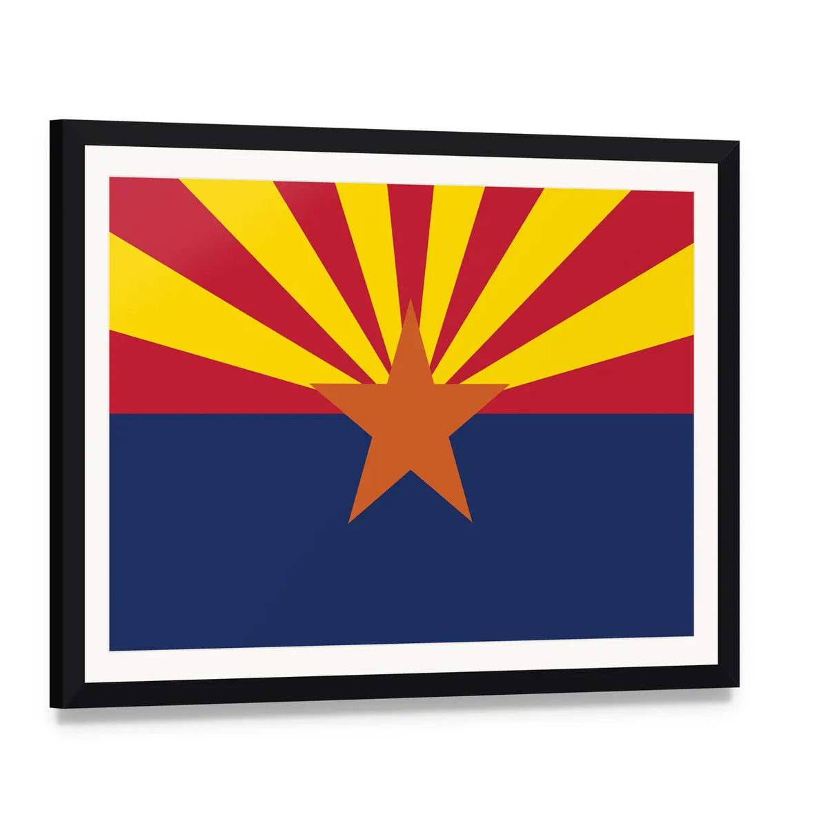 Arizona State Flag Canvas Wall Art, framed print with white mat and black frame, angled product view