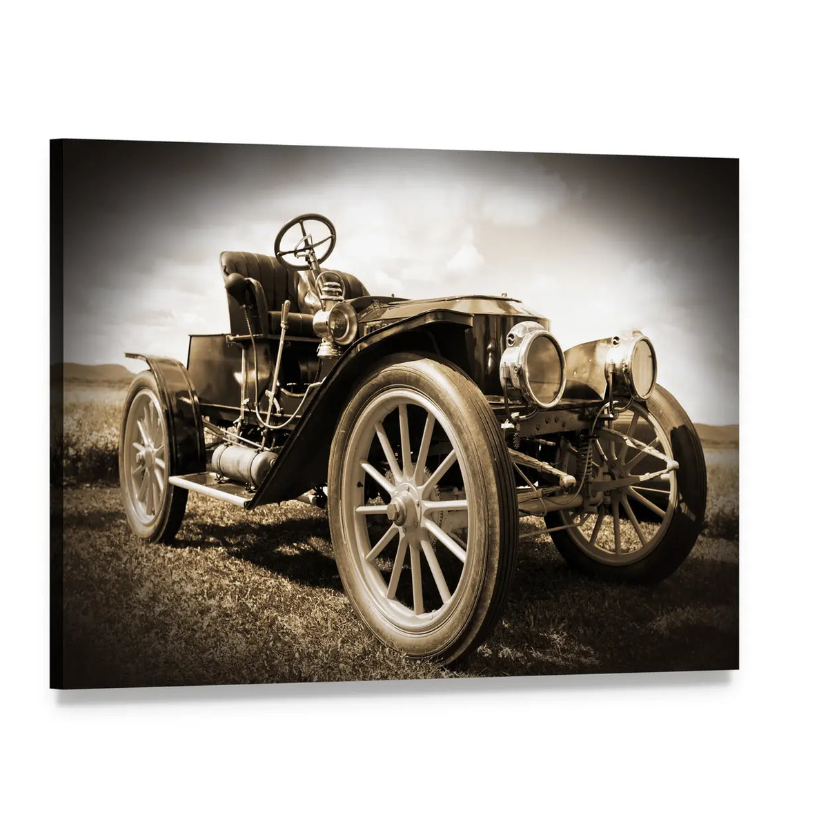 Vintage Car Front Wheel Detail Canvas Wall Art, single panel gallery wrapped canvas, angled product view