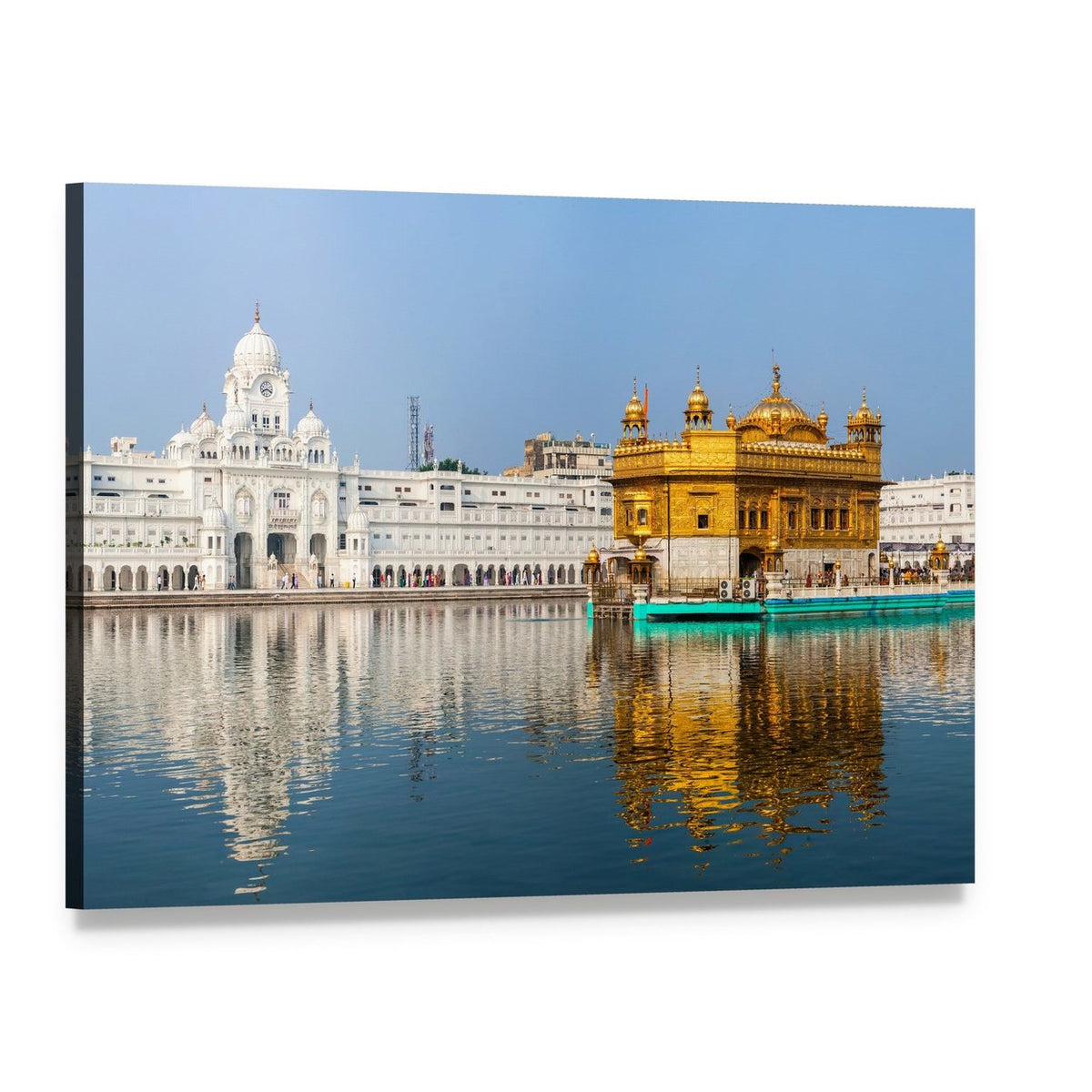 Golden Temple Reflections in India Canvas Wall Art, single panel gallery wrapped canvas, angled product view
