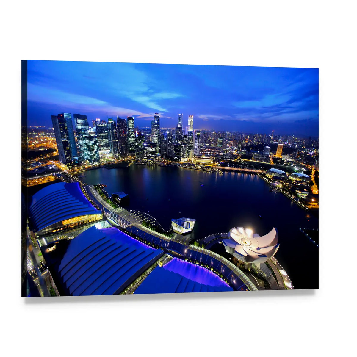 Singapore Skyline at Night Canvas Wall Art, single panel gallery wrapped canvas, angled product view