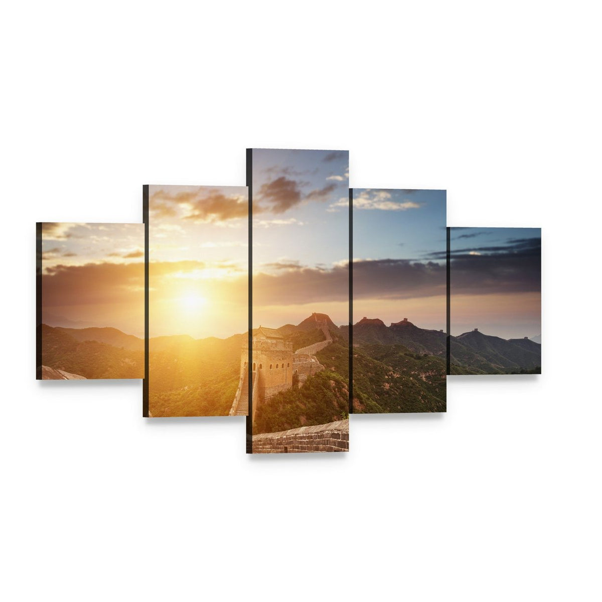 Great Wall of China at Sunset Canvas Wall Art, 5 panel 5 Star layout gallery wrapped canvas set, angled product view
