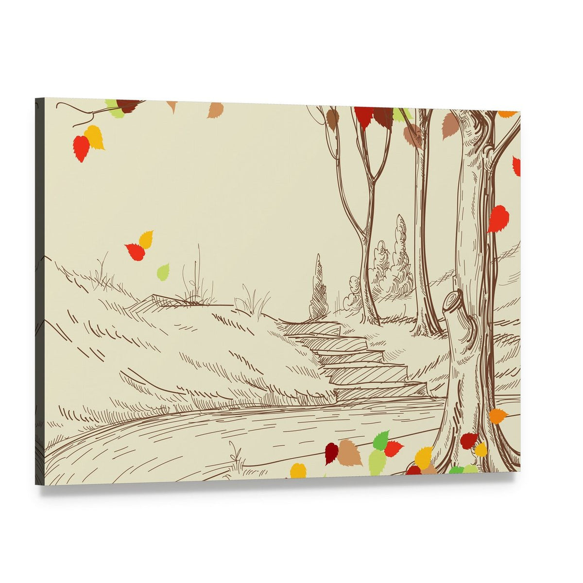 Autumn Trees Sketch Canvas Wall Art, single panel gallery wrapped canvas, angled product view