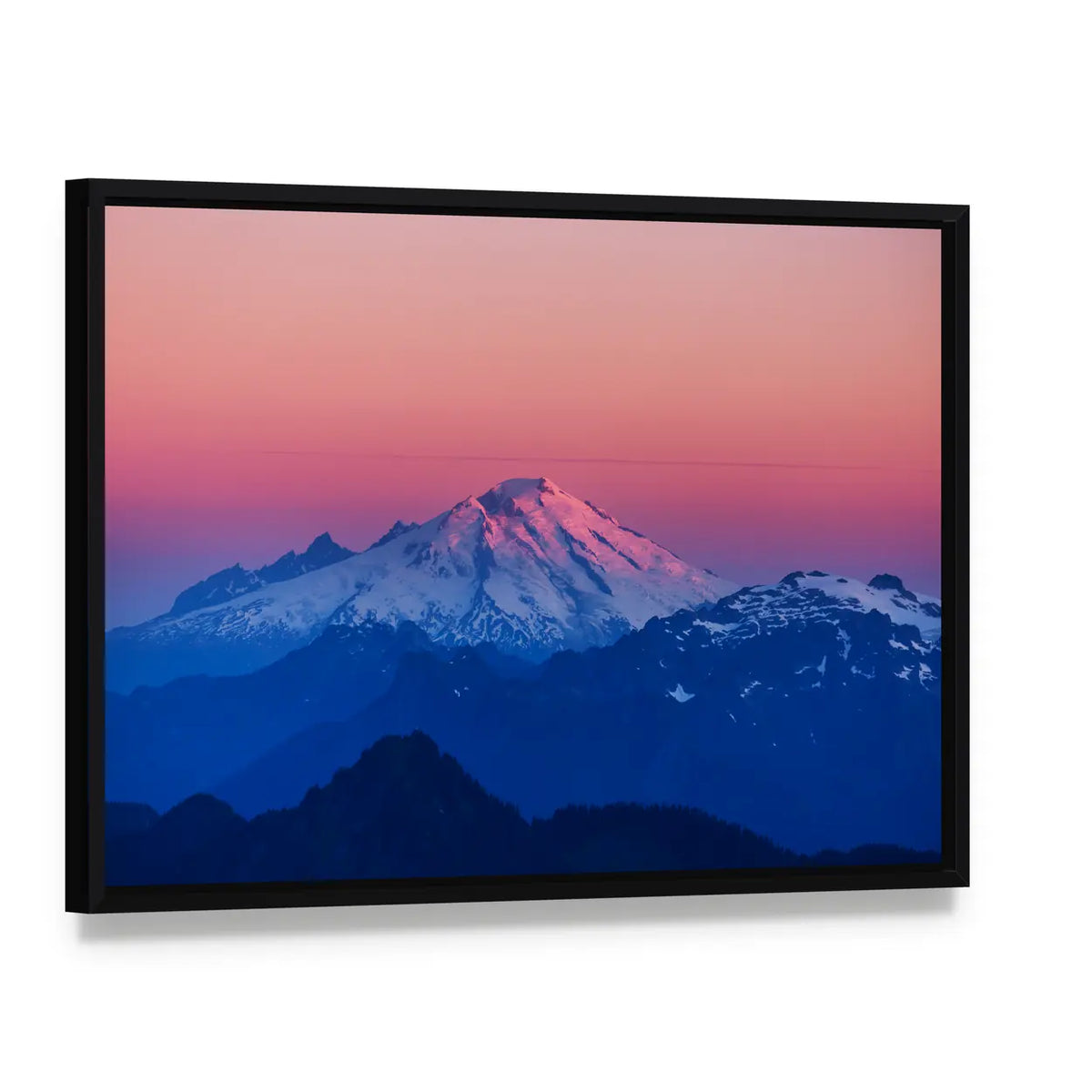 Mountain Peak In North Cascade Range Washington Canvas Wall Art, framed canvas in a black floater frame, angled product view