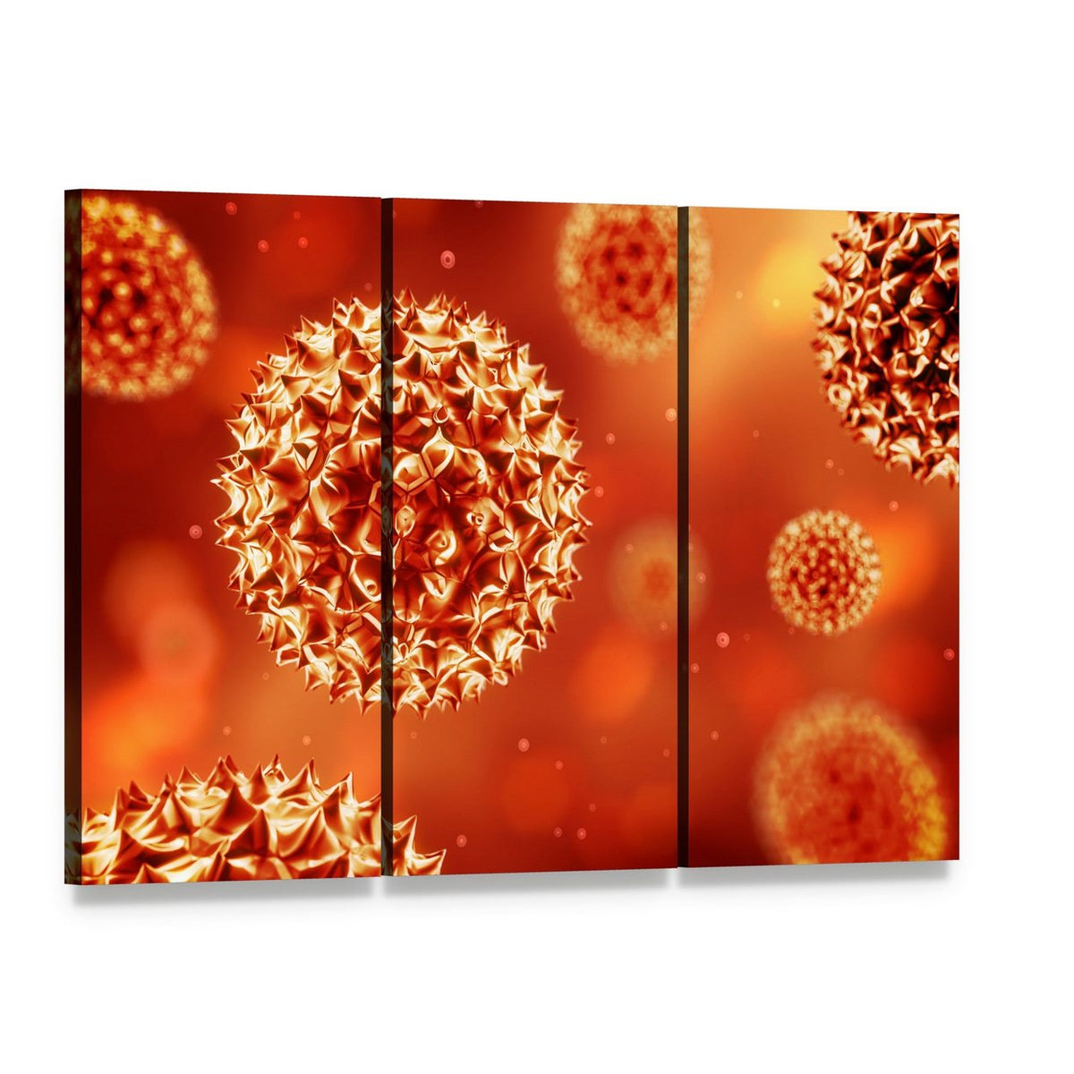Icosahedral Virus Close-up Canvas Wall Art, 3 panel 3 Horizontal layout gallery wrapped canvas set, angled product view
