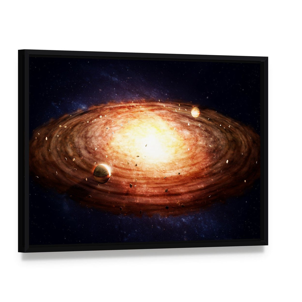 Solar System Protoplanetary Disk Canvas Wall Art, framed canvas in a black floater frame, angled product view