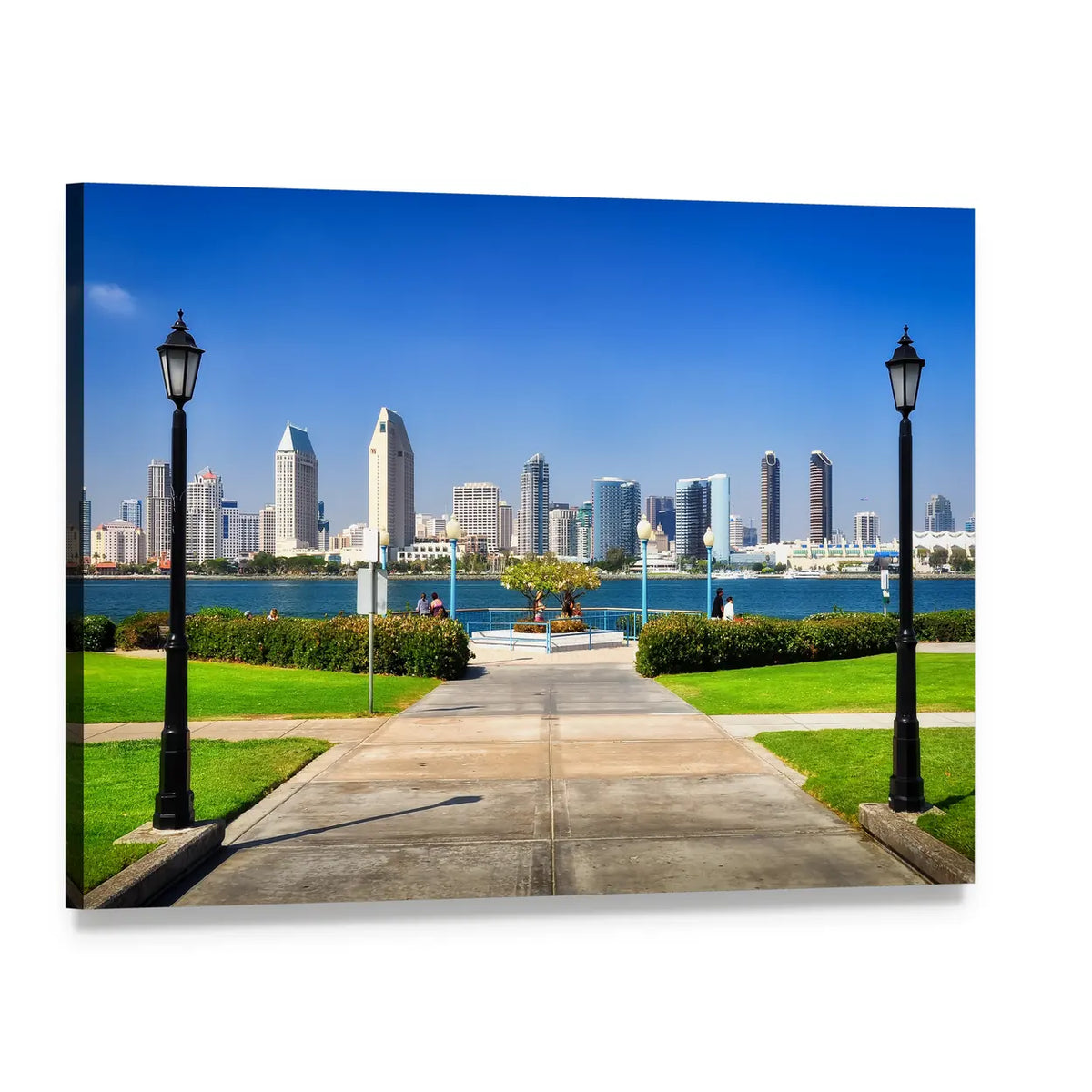 Park Path to City Skyline Canvas Wall Art, single panel gallery wrapped canvas, angled product view