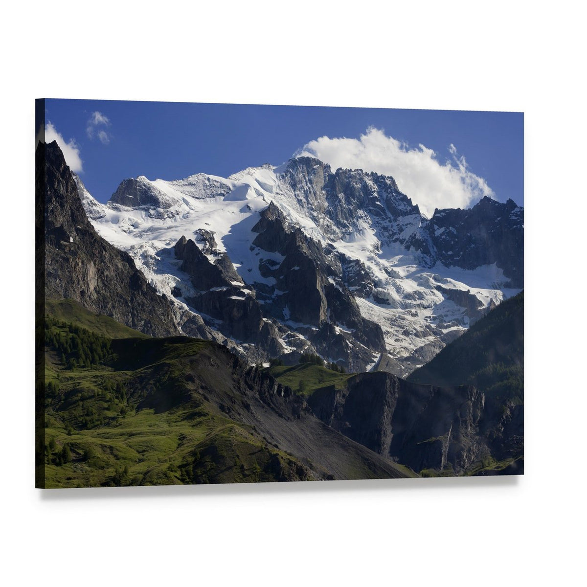Snow-covered Mountain Landscape in France Canvas Wall Art, single panel gallery wrapped canvas, angled product view