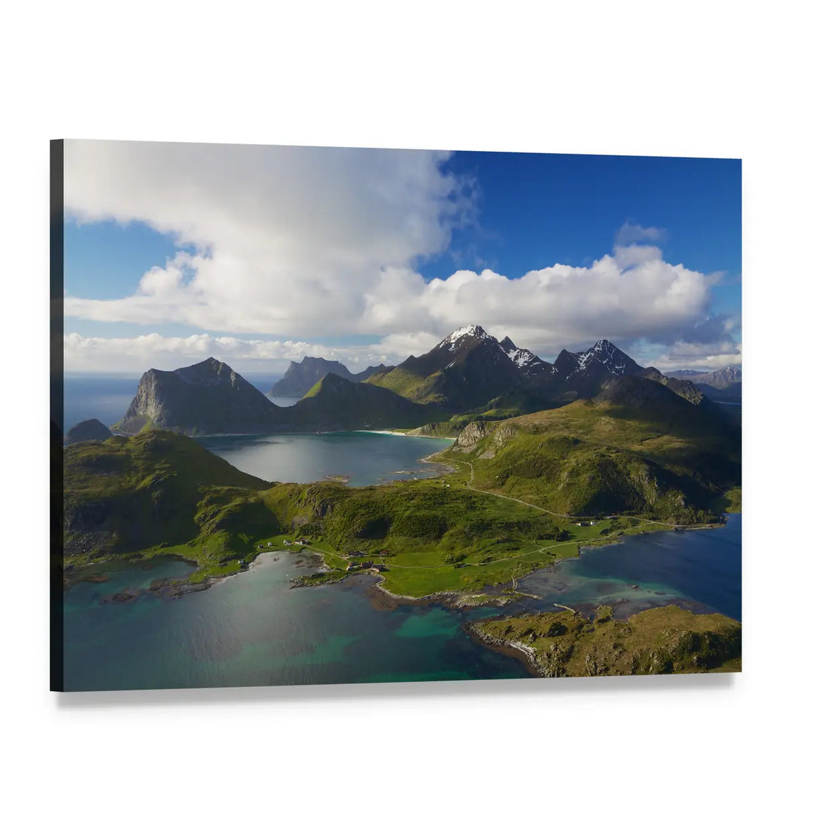 Lofoten Coastline with Turquoise Bays Canvas Wall Art, single panel gallery wrapped canvas, angled product view