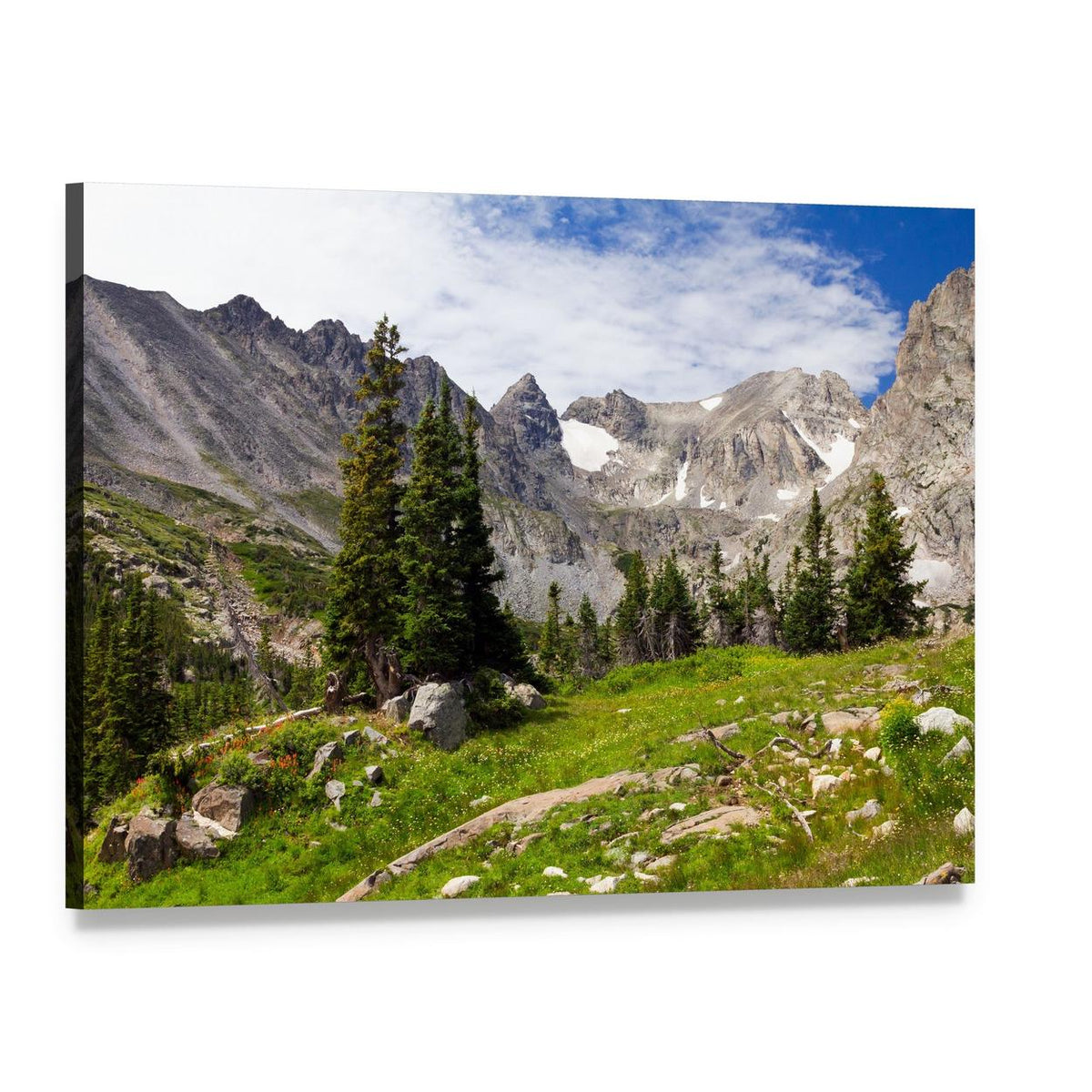 Rocky Mountains Landscape Canvas Wall Art, single panel gallery wrapped canvas, angled product view