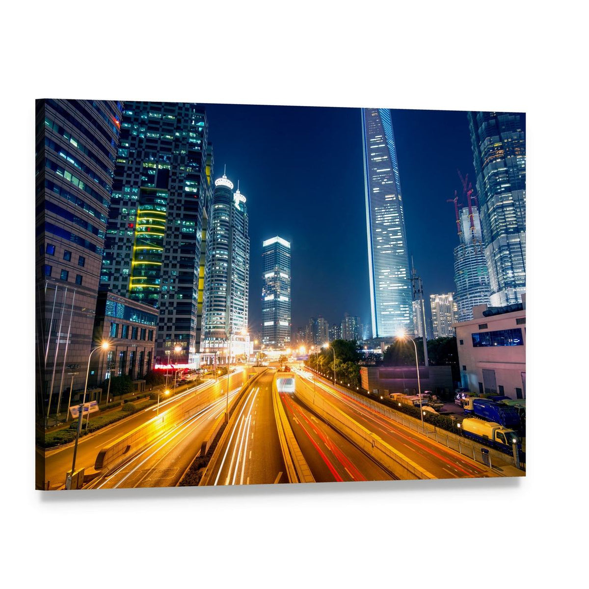 Light Trails on Street Shanghai Canvas Wall Art, single panel gallery wrapped canvas, angled product view