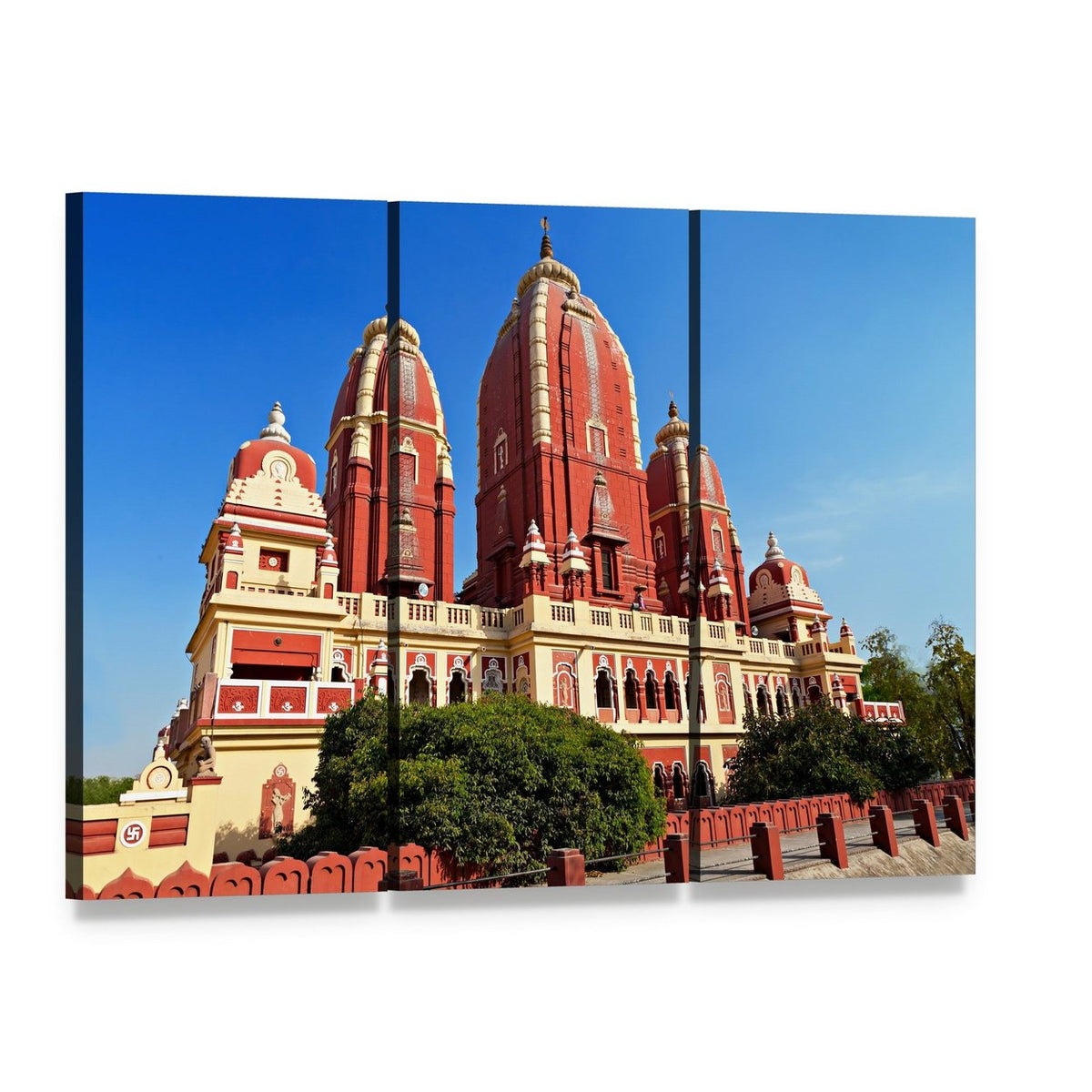 Laxmi Narayan Temple in Delhi Canvas Wall Art, 3 panel 3 Horizontal layout gallery wrapped canvas set, angled product view
