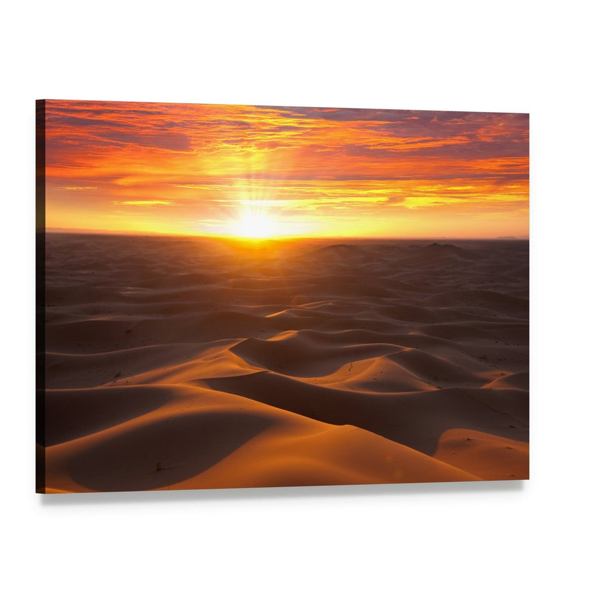 Desert Sunset with Layered Dunes Canvas Wall Art, single panel gallery wrapped canvas, angled product view