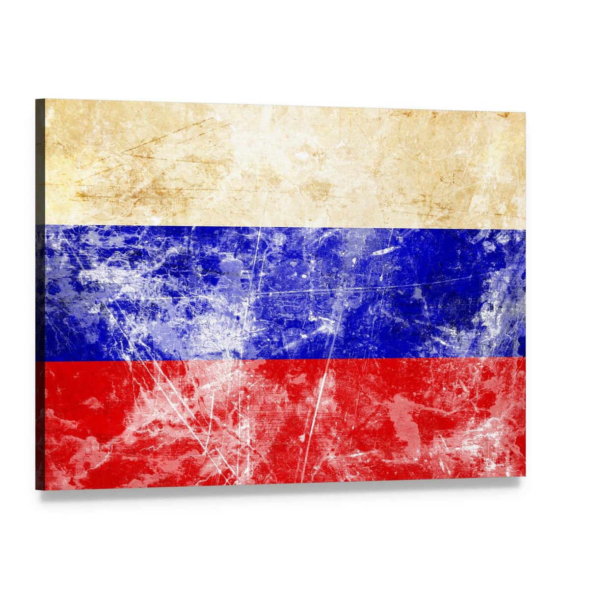 Vintage Distressed Russian Flag Canvas Wall Art, single panel gallery wrapped canvas, angled product view